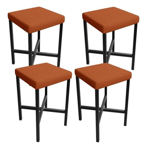 Kit 04 Banquetas Baixa Bar Cozinha Sala de Jantar Preto Stella L02 Tecido Terracota - Lyam Decor