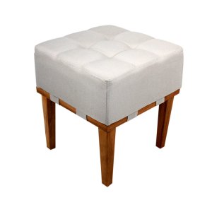 Puff Quadrado Descanso Dos Pés Para Sala Detalhe Reto Linho - Bege Claro