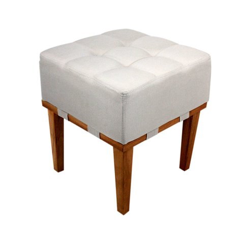 Puff Quadrado Descanso Dos Pés Para Sala Detalhe Reto Linho - Bege Claro