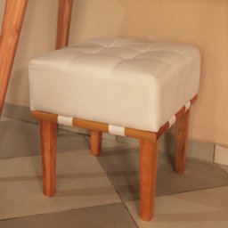 Puff Quadrado Descanso Dos Pés Para Sala Detalhe Reto Linho - Bege Claro - 2