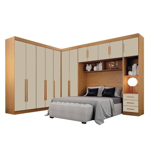 Quarto de Casal Modulado 12 Portas Orion Cinamomo Off White – Leifer Móveis