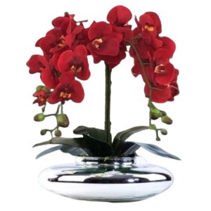 Arranjo Flores Realistas 4 Flores 3d Vermelhas Vaso Grande