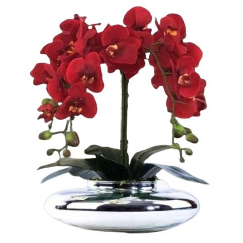 Arranjo Flores Realistas 4 Flores 3d Vermelhas Vaso Grande