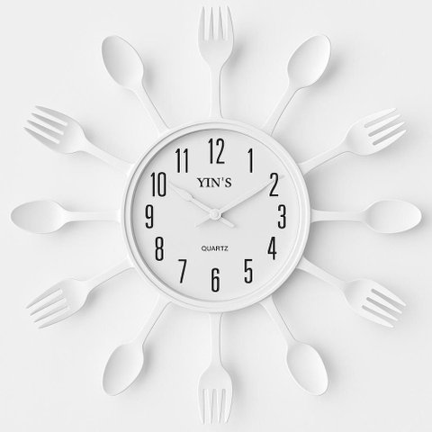 Relogio Parede Cozinha Talheres Estilo Retro Decorativo Branco Moderno Colher Garfo Elegante