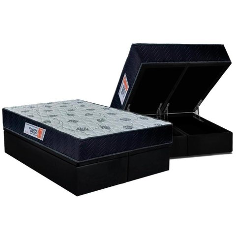Cama Box Baú Queen Colchão Ortopédico Orthoflex Foggia Sogni Unic Face + Base Crc Suede Black(