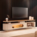 Ver imagem 2 de Rack Bancada Ária com Led e Prateleira Vidro Tv até 85 Polegadas Off White/cinamomo G26 - Hb Móveis