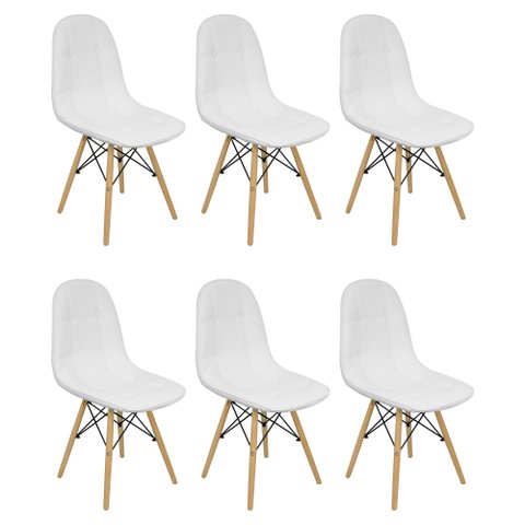 Kit 6 Cadeiras Charles Eames Botonê Eiffel Estofada Branca