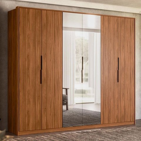Guarda Roupa Casal Atrice 6 Portas + 2 Espelhos - Demobile:nogueira Touch