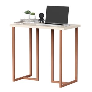 Mesa Escrivaninha Mali Pequena Compacta 76cm Estilo Industrial:off White / Cobre