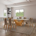 Ver imagem 1 de Conjunto Sala de Jantar Mesa com Tampo de Vidro 6 Cadeiras Atena Marrom/Castanho Cinamomo/Pena Caramelo/Off White