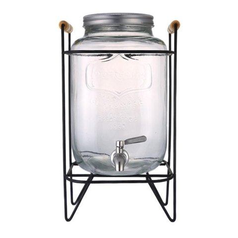 Suqueira de Vidro 5 Litros com Suporte de Metal – Dispensador Retro de Luxo para Agua e Suco