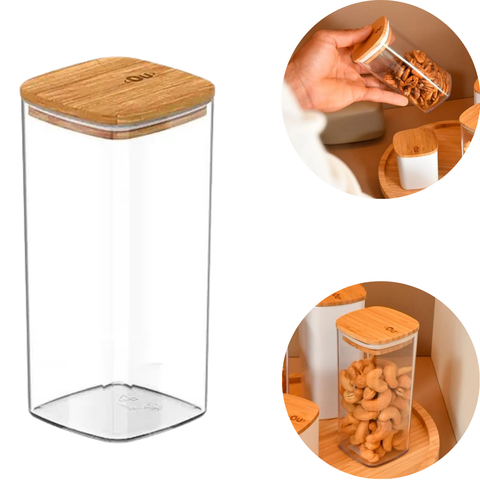 Pote Porta Tempero Condimento com Tampa de Bambu com Vedação Hermética Keep 340ml Unidade - Transpar