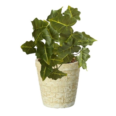 7 Plantas Artificiais Caladium Verde Decoração Premium