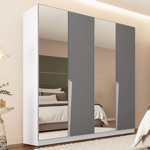 Guarda Roupa Casal 4 Portas e 4 Gavetas com Espelho 240847 Linha Porto Politorno Móveis