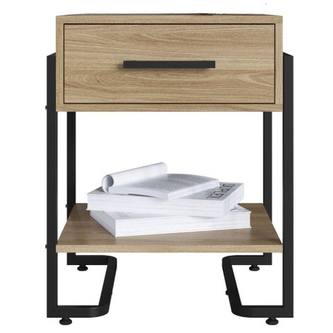 Mesa de Cabeceira 1 Gaveta P1059 49 Cm Oak Preto Pp Milani Store