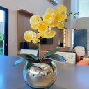 Ver imagem 2 de Orquídea Amarela Artificial Arranjo no Vaso Espelhado Flores Permanentes
