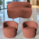 Ver imagem 1 de Kit Namoradeira + 2 Poltronas Decorativa Beatriz Orgânica Bouclé Terracota
