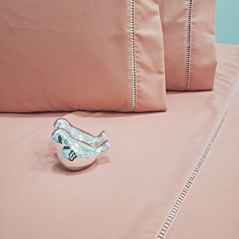 Jogo de Lençol Cama King 400 Fios Ponto Palito Salmão 4 Peças Casa Dona
