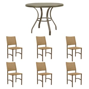 Kit Mesa Dubai em Aluminio Ripado 1,00m com 6 Cadeiras Dubai em Aluminio e Corda Nautica Bege