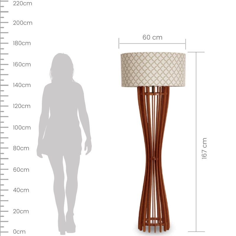 Luminária de Chão 1,67m de Madeira Imbuia e Tecido - 2