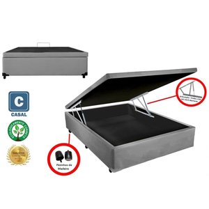 Cama Base Box Baú Casal Reforçado Sintético Cinza 138x188x41