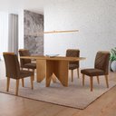 Ver imagem 1 de Mesa Evora 120 Mdf Canto Copo e com 4 Cadeiras Melissa Veludo Marrom-naturalle-naturalle
