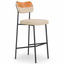 Ver imagem 2 de Kit 2 Banquetas Alta Sala de Jantar Lisa Pés Preto Linho/PU Bege/Caramelo m² - Monari Design