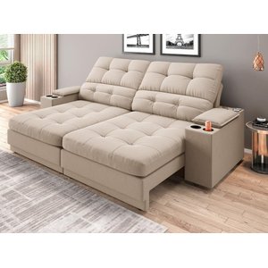 Sofá com Porta Copos e Carregador Usb Eureka 2,00m Assento Retrátil e Reclinável Velosuede -