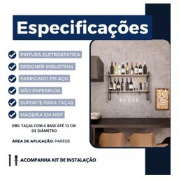 Adega Bar Industrial Moderno e Elegante para Bebidas Prateleira Ferro e Madeira 60cm - 5