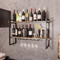 Adega Bar Industrial Moderno e Elegante para Bebidas Prateleira Ferro e Madeira 60cm - 2