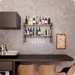 Adega Bar Industrial Moderno e Elegante para Bebidas Prateleira Ferro e Madeira 60cm - 4