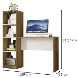 Mesa Para Computador 4 Nichos Office Tower Lâmina Mel Branco - Caemmun - 3
