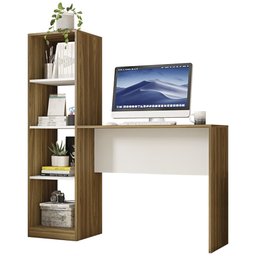 Mesa Para Computador 4 Nichos Office Tower Lâmina Mel Branco - Caemmun - 2