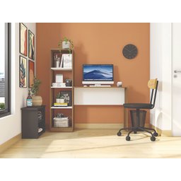 Mesa Para Computador 4 Nichos Office Tower Lâmina Mel Branco - Caemmun - 5