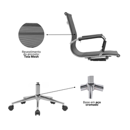 Kit 6 Cadeiras de Escritório Diretor Eames em Tela - Preta - 8