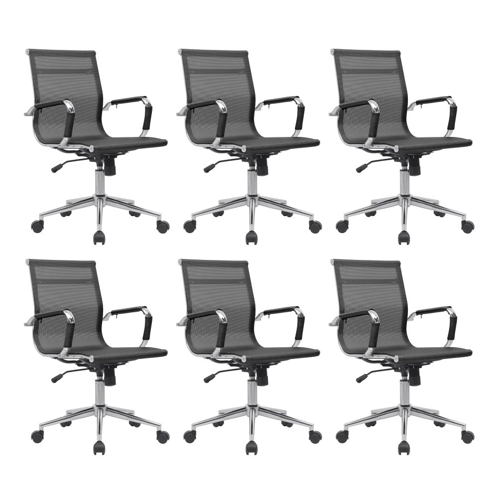 Cadeira Escritório Diretor Eames em Tela - Preta:6 Cadeiras