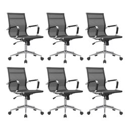 Kit 6 Cadeiras de Escritório Diretor Eames em Tela - Preta - 1