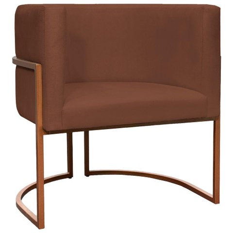 Poltrona Decorativa Recepção Luna Suede Cores Base de Ferro Bronze - Terracota, Suede