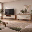 Ver imagem 1 de Conjunto Rack + Buffet Vertex Rack Off White/Naturalle Buffet Off White/Naturalle Rack 180 cm Mavaul