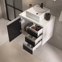 Ver imagem 3 de Conjunto Gabinete Banheiro Completo Prisma 60cm - Branco / Preto com Tampo Vidro