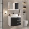 Conjunto Gabinete Banheiro Completo Prisma 60cm - Branco / Preto com Tampo Vidro - 1