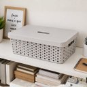 Ver imagem 2 de Cesto Organizador Multiuso com Tampa 20 Litros Cinza Claro - Usual