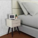 Ver imagem 4 de Kit Mesa de Cabeceira Retro Off White com 2 Gavetas de 30cm Pé Marrom Escuro Envio Montada