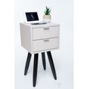 Ver imagem 1 de KIT Mesa De Cabeceira Retro OFF WHITE COM 2 GAVETAS DE 30cm Pé MARROM ESCURO ENVIO MONTADA