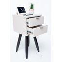 Ver imagem 2 de KIT Mesa De Cabeceira Retro OFF WHITE COM 2 GAVETAS DE 30cm Pé MARROM ESCURO ENVIO MONTADA