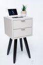 Ver imagem 1 de Kit Mesa de Cabeceira Retro Off White com 2 Gavetas de 30cm Pé Marrom Escuro Envio Montada