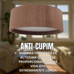 Lustre Plafon Madeira Ripado Redondo 60cm para Sala de Estar Sala de Jantar Cor Málaga - 5