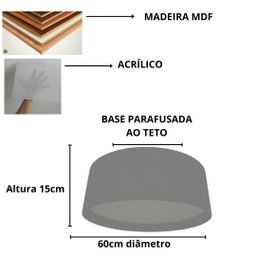 Lustre Plafon Madeira Ripado Redondo 60cm para Sala de Estar Sala de Jantar Cor Málaga - 2