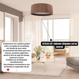Lustre Plafon Madeira Ripado Redondo 60cm para Sala de Estar Sala de Jantar Cor Málaga - 4