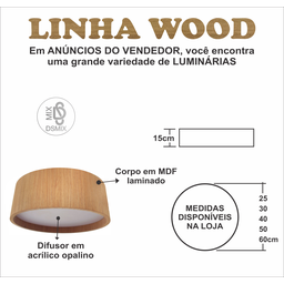Lustre Plafon Madeira Ripado Redondo 60cm para Sala de Estar Sala de Jantar Cor Málaga - 3